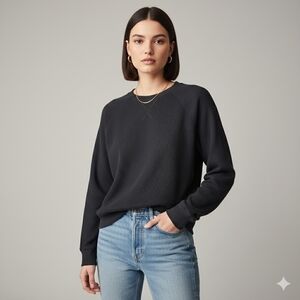 VINTAGE 90s RD Style Black Waffle Knit Raglan Crewneck XS